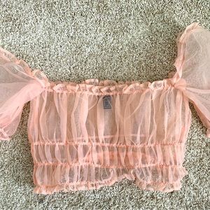 Pink Off The Shoulder Mesh Crop Top